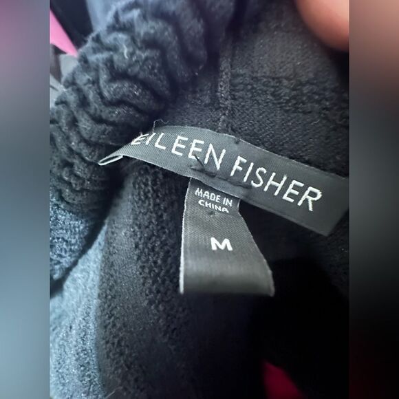 Eileen Fisher Black Textured Open Front Women’s Cardigan Jacket M Silk Blend - Picture 6 of 8